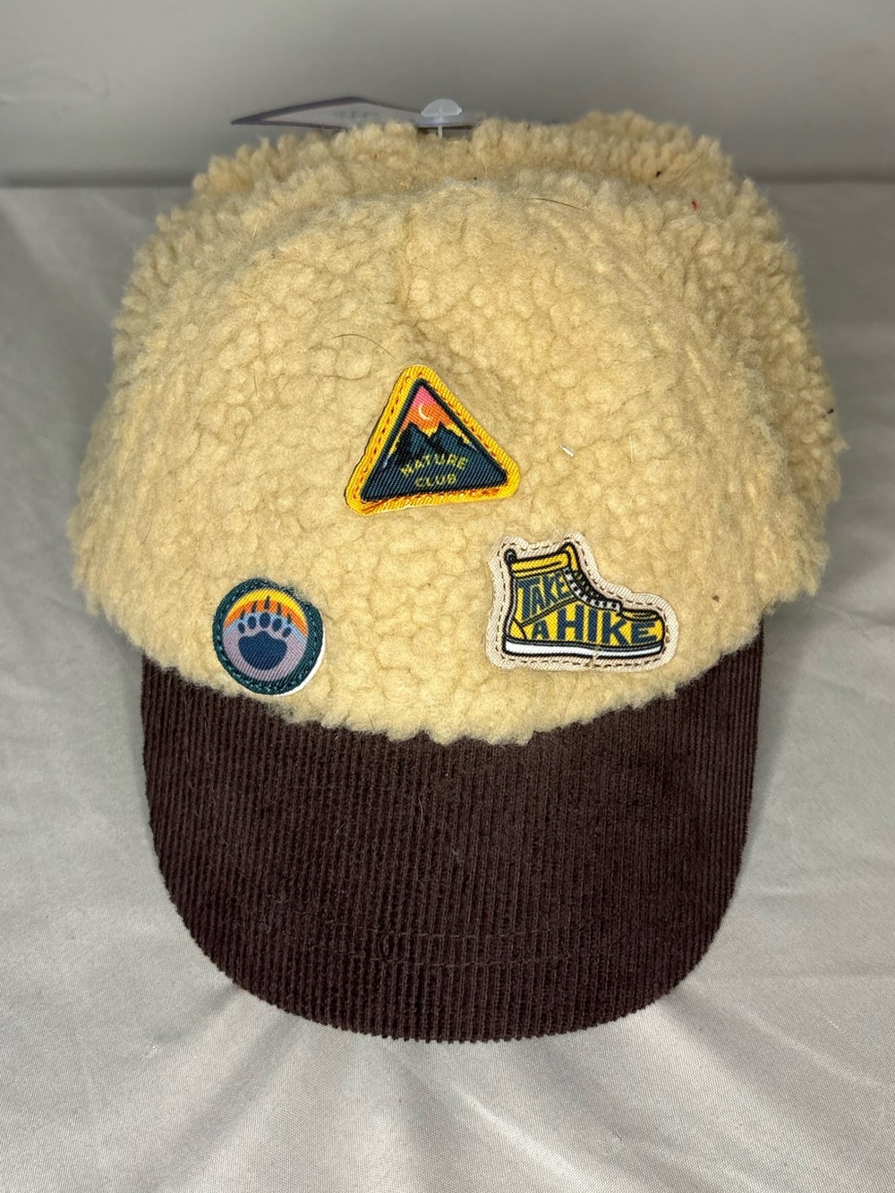 Top Paw Dog Sherpa Hat with Brown Corduroy Bill and Yellow Crown L/XL